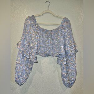 Lulu's Light Blue Floral Blouse